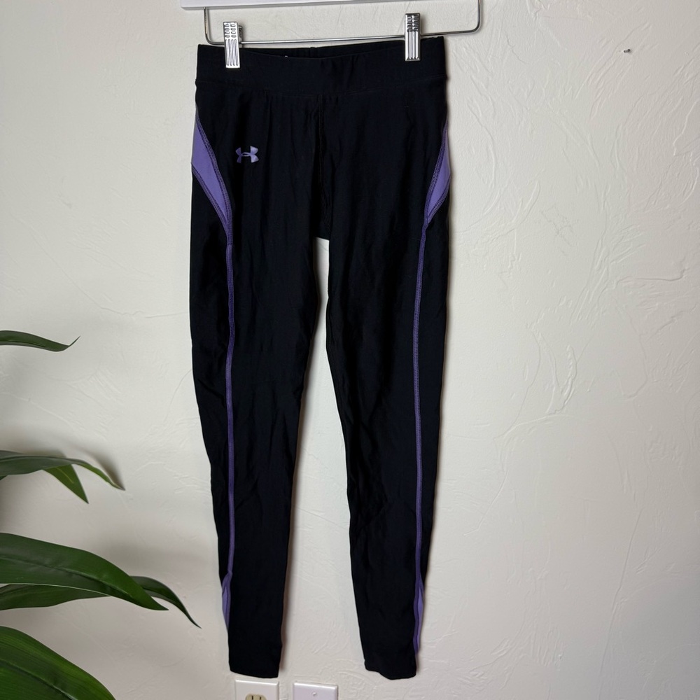 Under Armour Compression Leggings – Black with Purple Detail (Size SM)